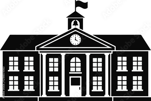 School Building Icon for Education and University Campus Silhouette Illustration