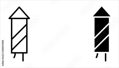 Rocket firework and dynamite explosive icons isolated on white background. Festival and explosive concept symbols.