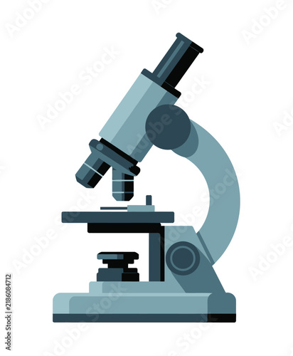 Microscope isolated, Scientific laboratory microscope isolated on white background, clean flat vector artwork for biology research, medical studies, microscopy, healthcare, and educational designs.