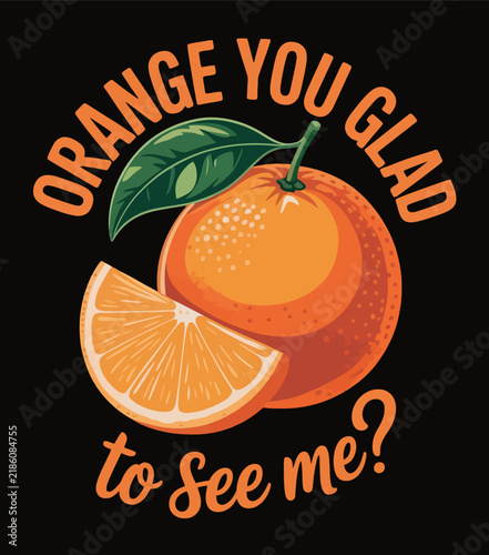 Whole orange and sliced orange with a green leaf, vibrant vector illustration representing fresh citrus fruit, healthy nutrition, natural food, and summer freshness.