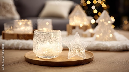 room decorated for seasonal celebration, tasteful ornaments, cozy atmosphere, refined home decor presentation, inviting interior scene