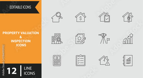Property Valuation Inspection Line Icon Set For Real Estate Assessment And Surveying