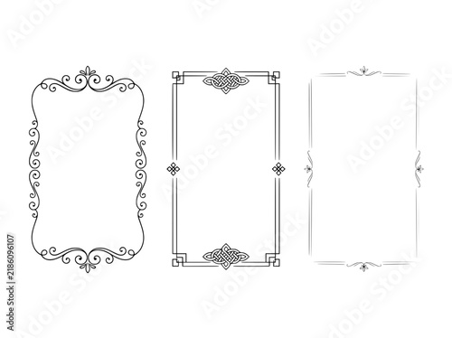 Vintage ornamental frames set, elegant black filigree borders, 3 decorative vector frames for wedding invitations and certificates