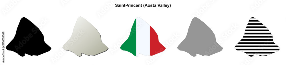 Obraz premium Saint-Vincent (Aosta Valley) outline map set