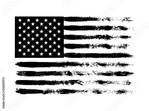 Distressed American flag vector, grunge USA flag with brush stroke stripes, black and white patriotic United States emblem for apparel design