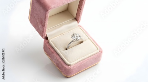 Elegant Diamond Ring in Soft Pink Velvet Ring Box
