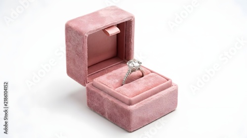 Elegant Diamond Ring in Pink Velvet Ring Box
