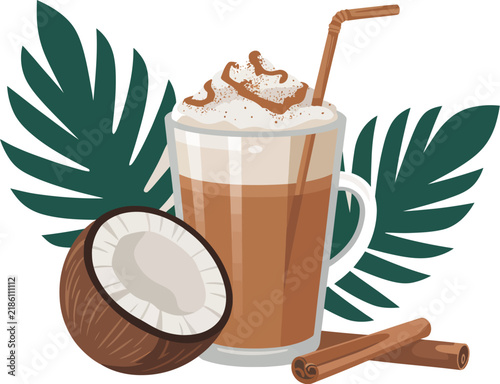Coconut illustration vector of iced latte coffee drink