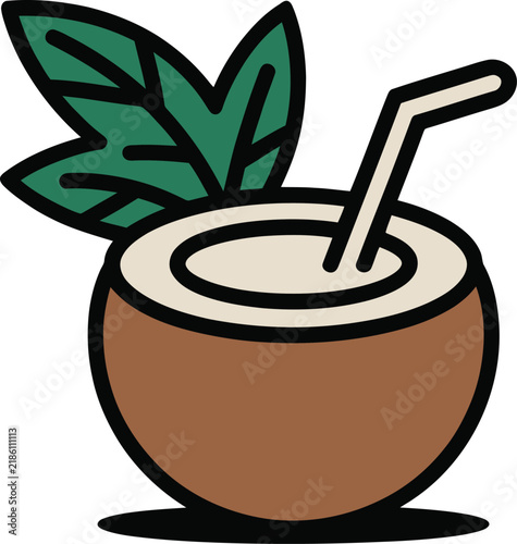 Coconut illustration vector of drink with tropical leaf