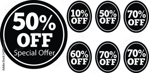 Discount label collection featuring percentage savings promotional