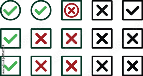 Checkbox icon set representing correct and incorrect selection