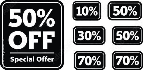Discount icons set representing multiple sale percentages