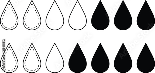 Droplet icon design featuring various black shapes and outlines