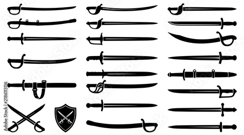 фотографія Military Sword Saber Black Silhouette Flat Vector Icon Collection
