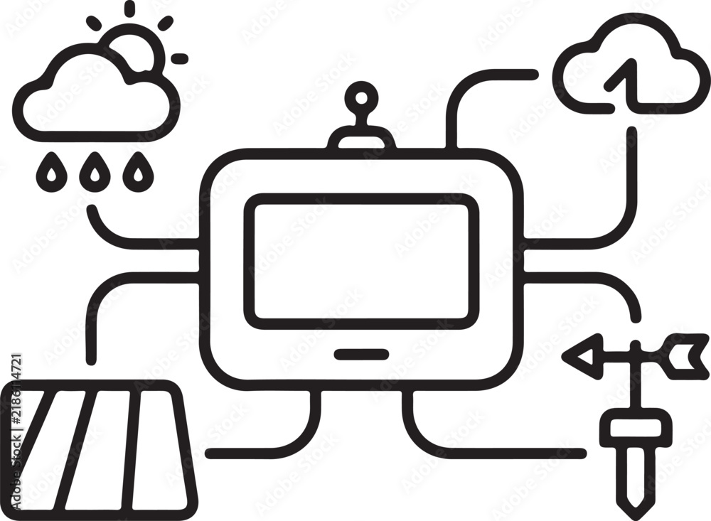 Naklejka premium Smart farming weather station monitor connected to cloud and field sensors with agriculture