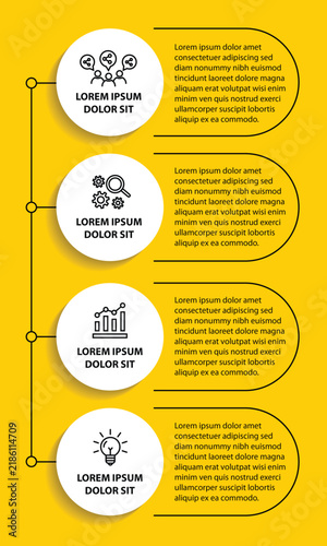 4 steps infographic template with 4 options. Flowchart that can be used for business report, data visualization and presentation. Timeline infographic elements vector illustration.