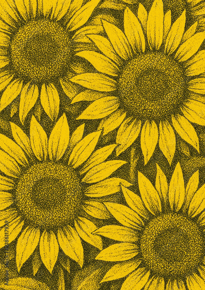 Obraz premium Vibrant sunflowers in artistic illustration.