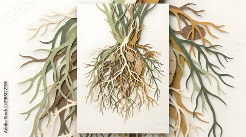 Creative paper cut art depicting organic roots.