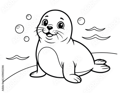 Cute little baby seal sitting on the beach for a fun and creative printable animal coloring page activity