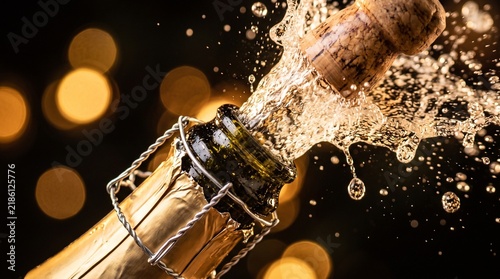 Luxury Champagne Celebration with Sparkling Cork Burst at New Year Midnight