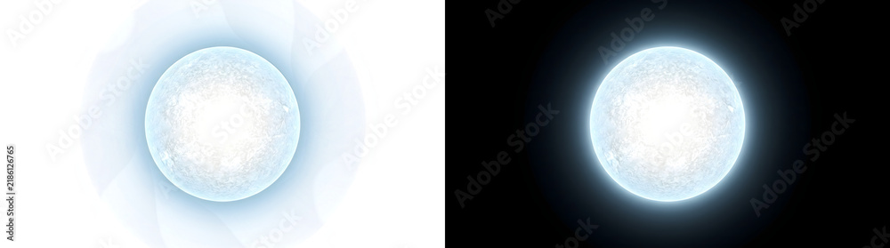 Obraz premium White star sphere with soft luminous glow and pale blue edges perfect for cosmic design projects available in PNG, Transparent and Black Background Versions