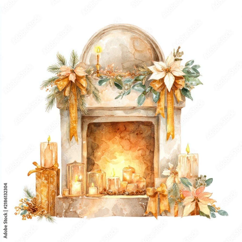 Fototapeta premium Cozy fireplace adorned with candles.