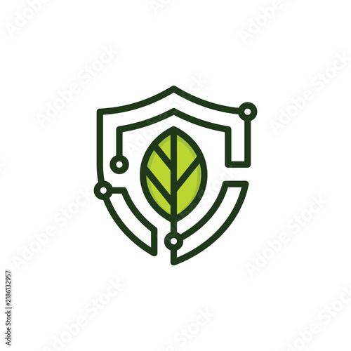 Leaf Shield Circuit Tech – Modern Technology & Security Logo Illustration Creative Design Template 