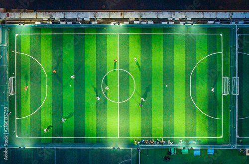 Aerial View of football field at Longgang District, Shenzhen, Guangdong Province, China.