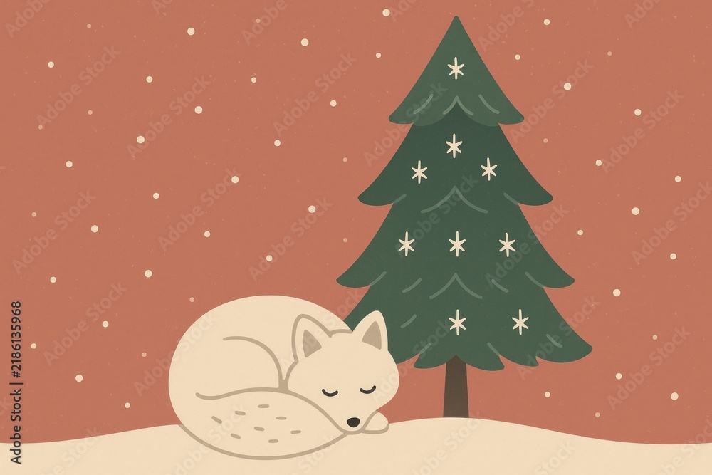 Fototapeta premium Cozy fox winter scene wallpaper.