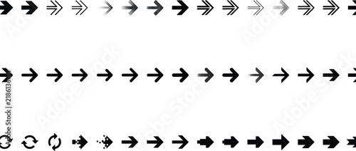 Set of various black arrow icons showing different directions and styles for user interface