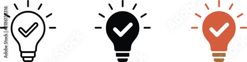 Three variations of light bulb icons with check marks representing ideas and correct solutions