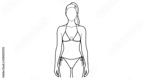 Female Swimwear Figure Continuous Line Vector, Elegant Bikini Fashion Technical Illustration