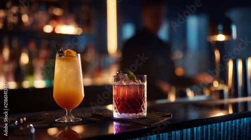 Night bar cocktails served