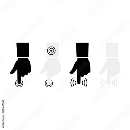 Hand icons clicking buttons with cursor and touch effects