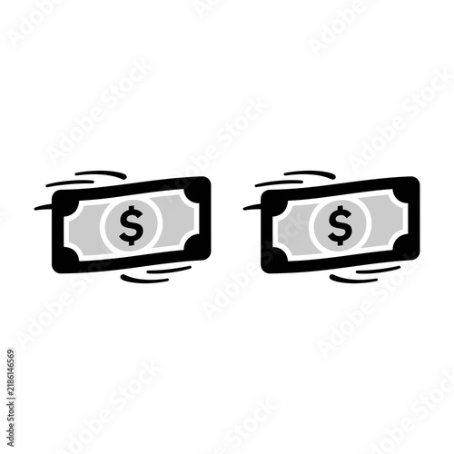 Two dollar bills flying through air with motion blur effect