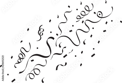 Festive Black and White Confetti Streamers Vector Overlay Element for Party, Birthday, New Year, Anniversary, and Event Celebrations