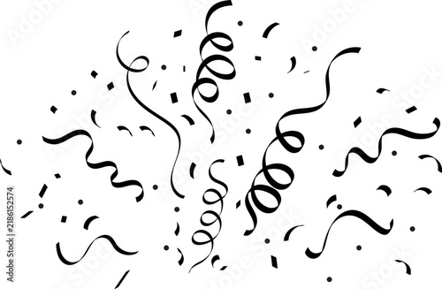 Black Party Confetti Explosion and Streamer Vector Graphic for Celebration, Birthday, Festival, New Year, and Event Card Designs