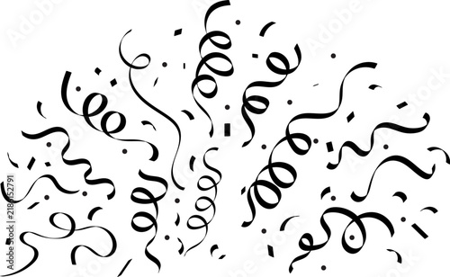 Festive Black Ribbon Streamer Arch and Confetti Burst Vector Element for Celebration Backgrounds, Events, and Party Invitations