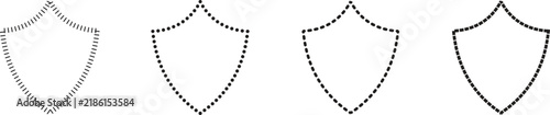 Four Dotted Outline Shield Icons Minimal Vector Border Set