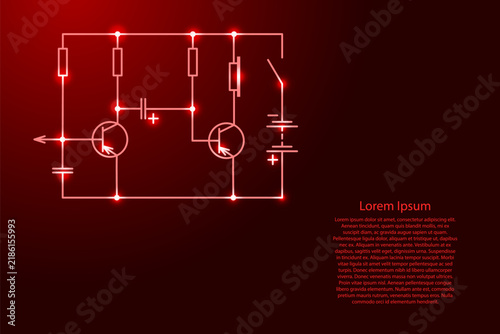 basic electrical diagram with radio components from red lines and glowing stars