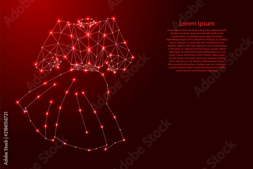 women dress with sleeves from futuristic polygonal red lines and glowing stars for banner, poster, greeting card