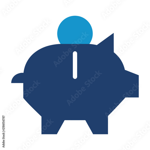 Canvas Print Minimalist piggy bank icon with a coin representing financial savings and money