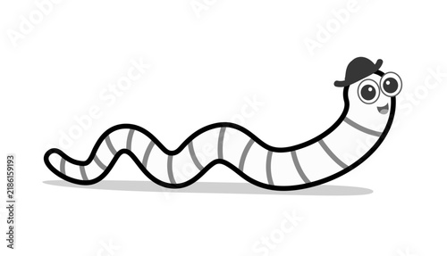 black worm, flat style. Earthworm is a cartoon character. vector Isolated illustration Worm on white background.