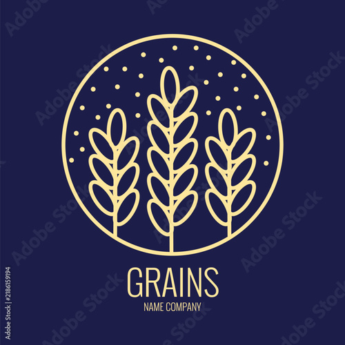 Linear icon of grains of wheat or other grain crops. Business emblems, logo for a beer, agriculture, ecology concepts, health.