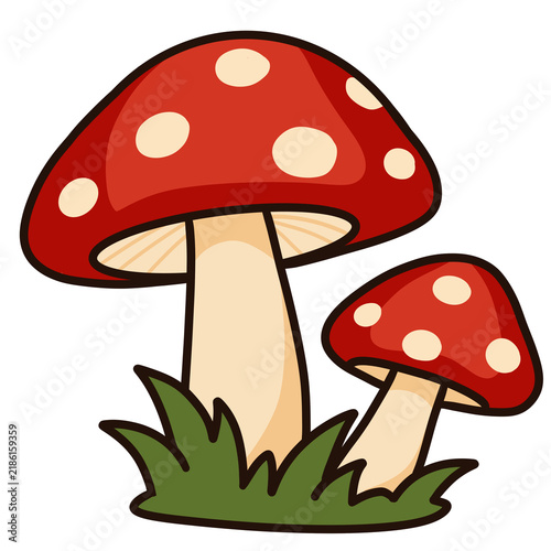 Cartoon Illustration of Red Spotted Mushrooms