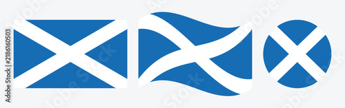 Scotland Flag Vector Set Collection Featuring Rectangle Waving and Circle Shapes for Scottish National Identity and Travel Design