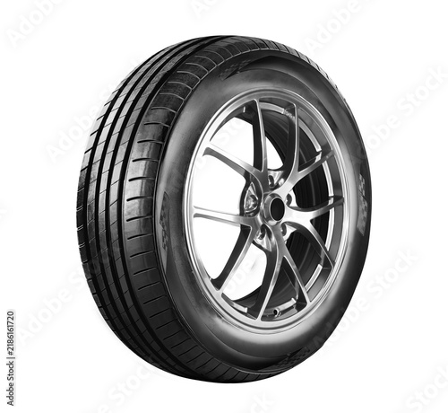 Car tire and wheel , Aluminum wheels , Alloy Wheel side view isolated on transparent background.