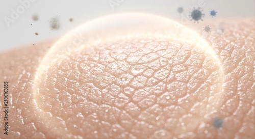 : Skin barrier protection shield defending against virus and pollution, macro skin texture 3D render