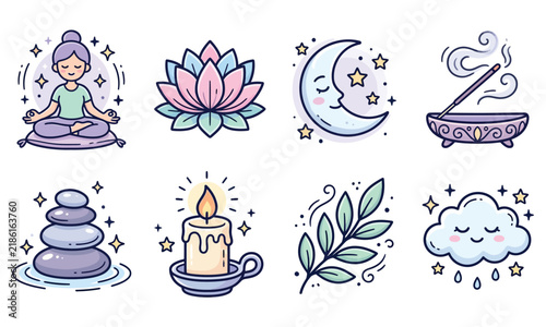 Mindfulness meditation doodle sticker bundle