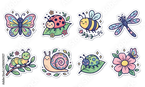 Insect nature doodle sticker bundle